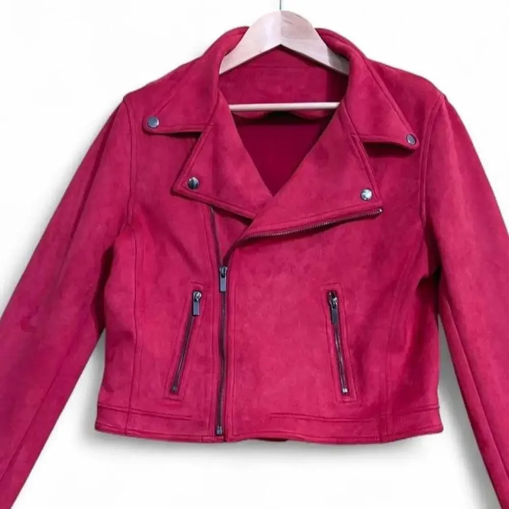 Interplay Superstar Faux Suede Motorcycle Jacket Red Size S/M